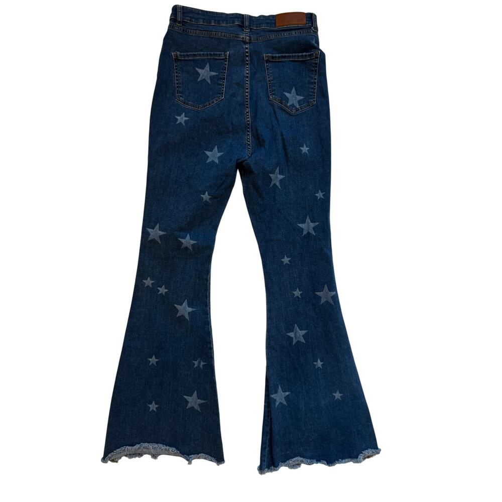 Nasty Gal Star Print Flare Jeans Women’s US 12 USA Y2K Americana Western 29x32 - Picture 2 of 16